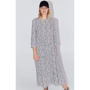 Zara Black and White Printed Midi Dress Size S